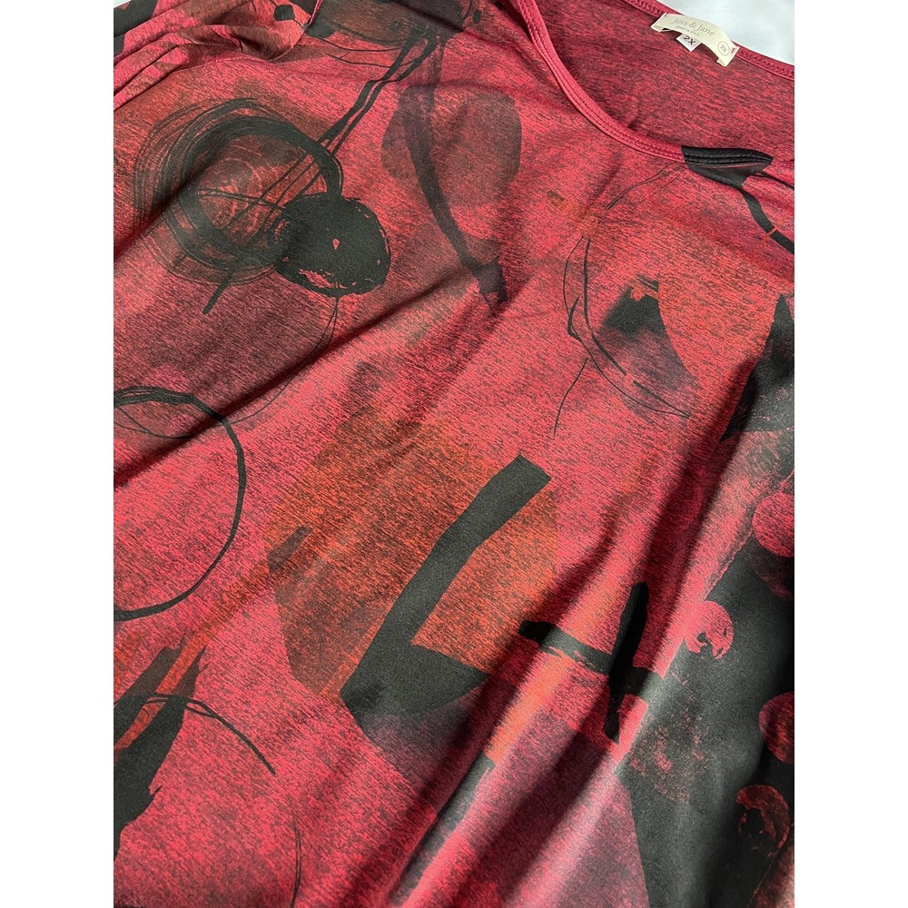 Jess & Jane‎ Shirt Womens 2X Red Black Abstract Print Long Sleeve Top Made USA - Picture 5 of 13